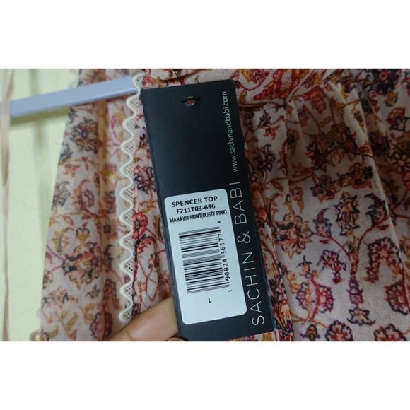 Sachin + Babi Spencer Top Dusty Pink Mahavir Print Blouse Size L Womens - Picture 6 of 9